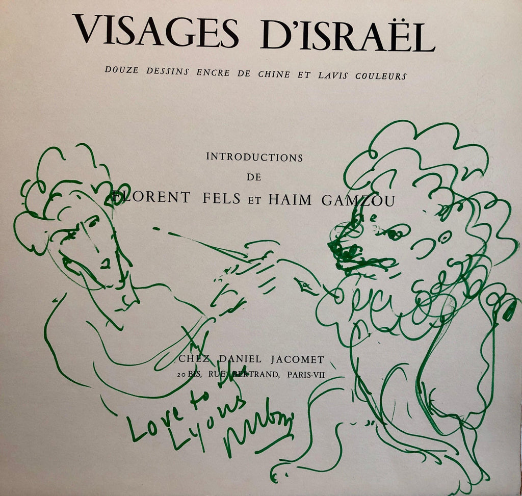 Original Drawing Reuven Rubin Self Portrait with Lion Modern Israeli Art 1960s