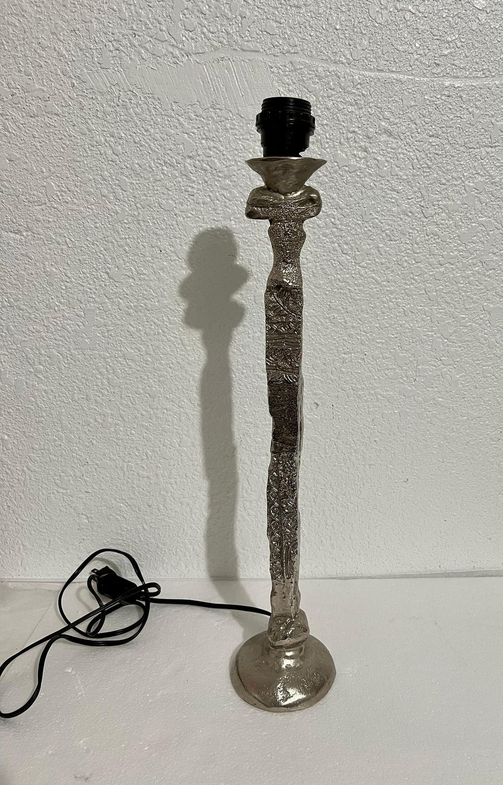 French Brutalist Silvered Cast Bronze Sculpture Lamp Pierre Casenove Fondica Art