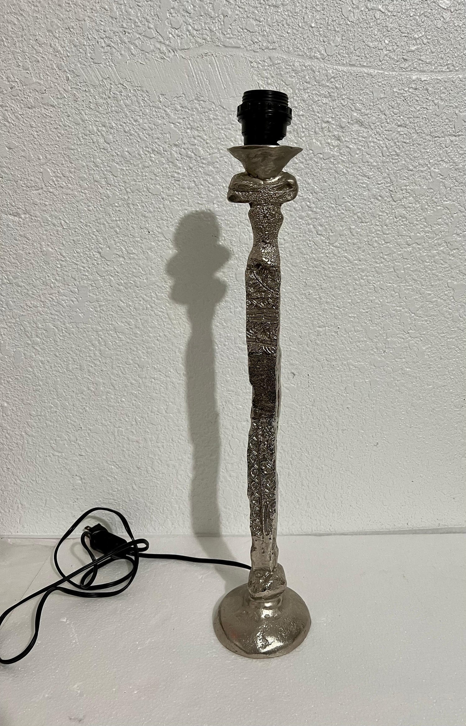 French Brutalist Silvered Cast Bronze Sculpture Lamp Pierre Casenove Fondica Art