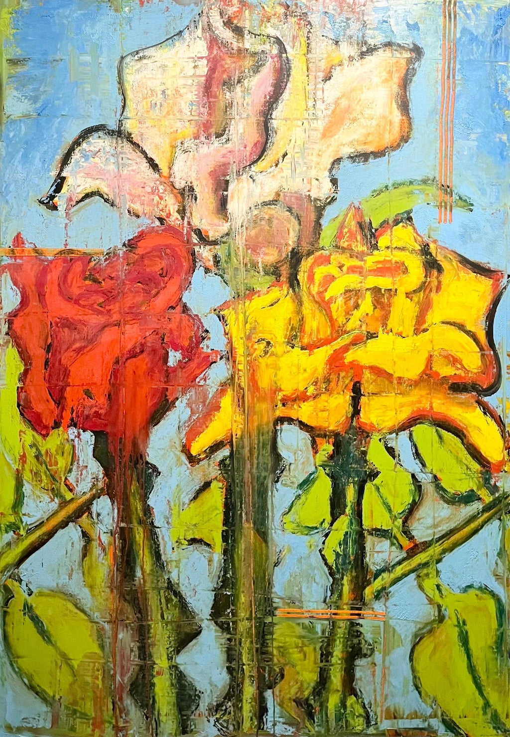 Large Modernist Rose Bouquet Oil on Linen Painting Aaron Fink