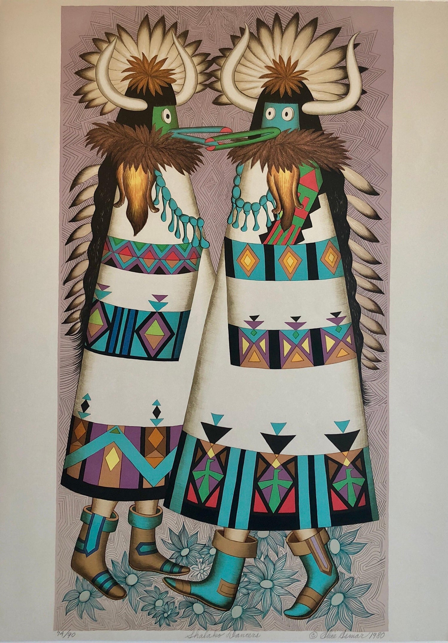 Rainbow Dancer, Native American Indian Lithograph California Woman Artist