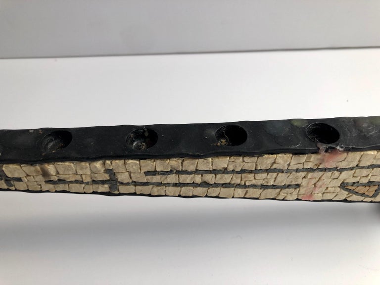 Brutalist Hand Forged Iron Mosaic Sculpture Menorah Israeli David Palombo
