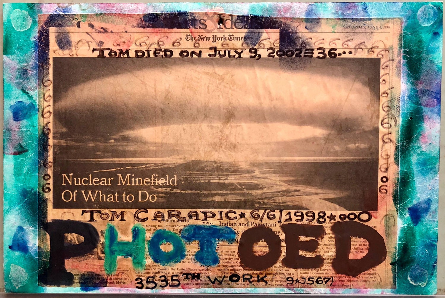 Mixed Media Outsider Visionary Art Newspaper Photo Collage 2 Sided Laminated