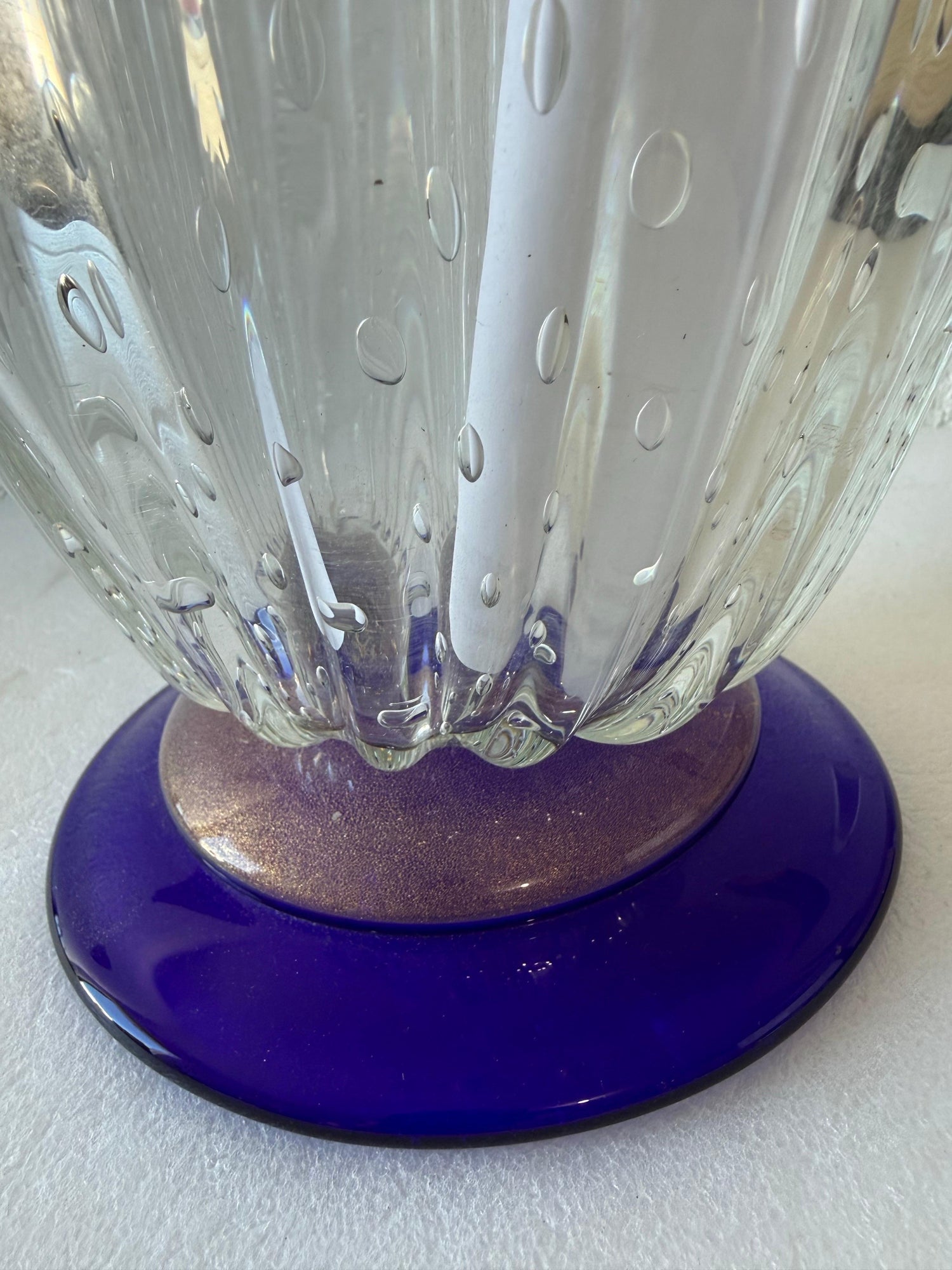 Seguso Murano Italian Art Glass Cobalt Gold Aventurine Footed Vase Sculpture