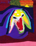 Israeli Hand Woven Colorful Wool Tapestry Weaving Menashe Kadishman Sheep Head
