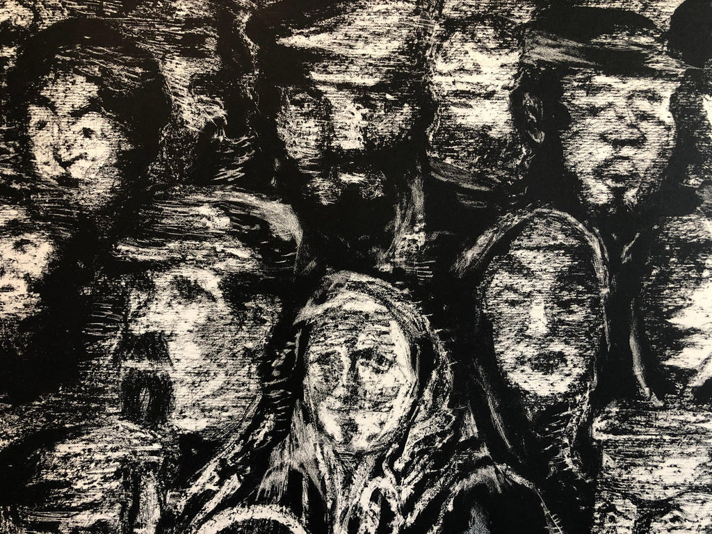 Vintage Russian Ukrainian Shtetl Scene Judaica Lithograph Jewish City Faces