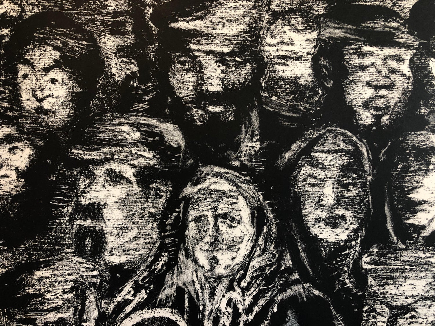 Vintage Russian Ukrainian Shtetl Scene Judaica Lithograph Jewish City Faces