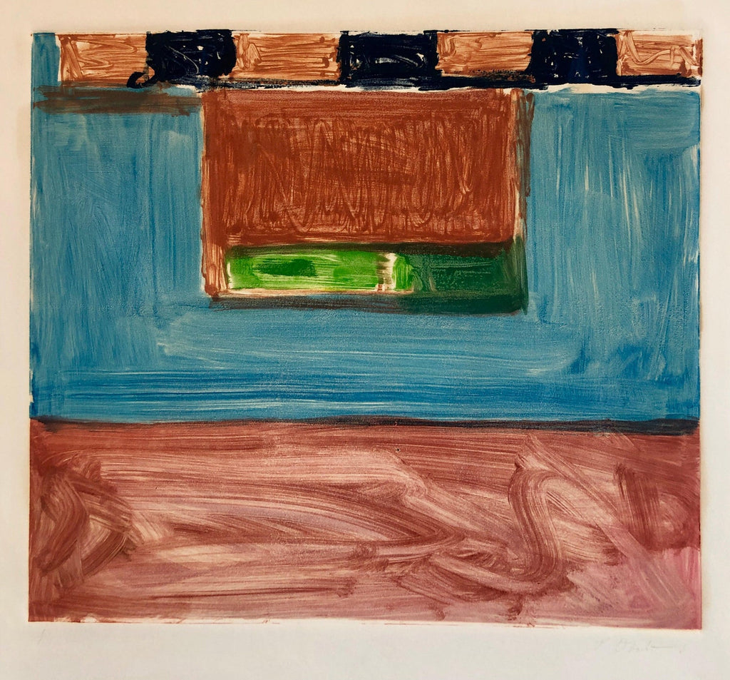 Abstract Expressionist Modernist Denim Blue Monoprint Monotype Painting Print