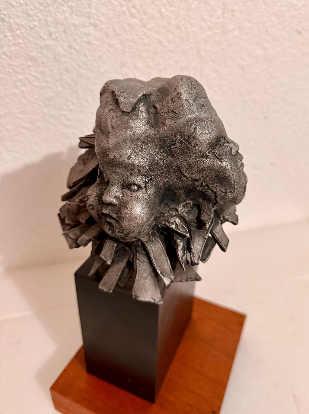 French Naif Modernist Sculpture In Metal Brutalist Head of Woman Valerie Hadida