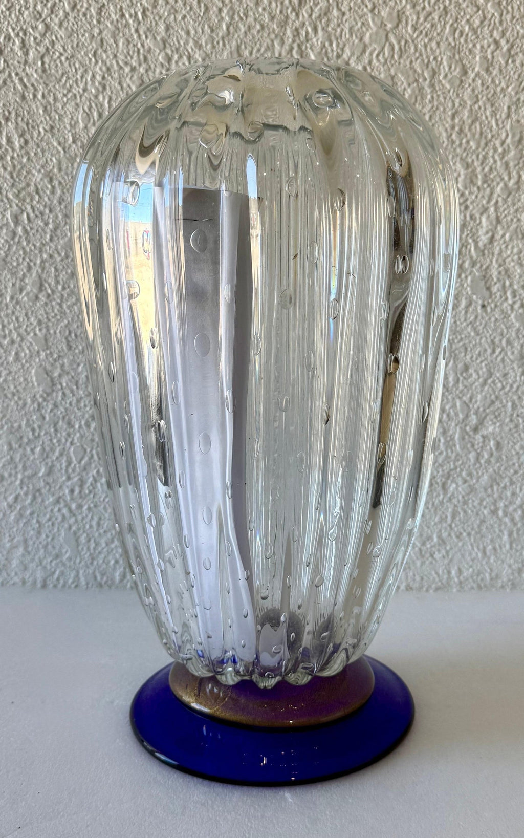 Seguso Murano Italian Art Glass Cobalt Gold Aventurine Footed Vase Sculpture