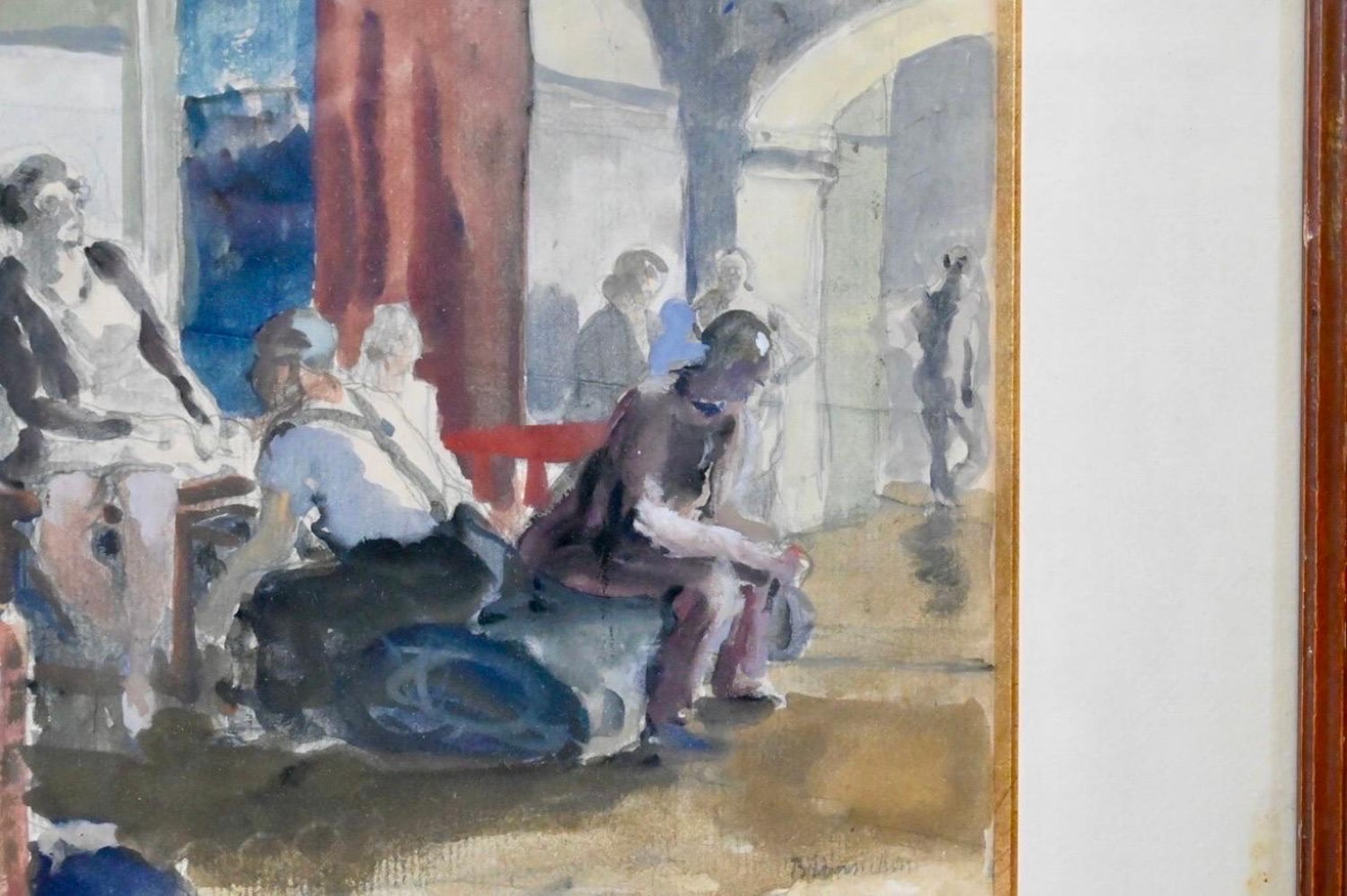 French Modernist Watercolor Painting Maurice Brianchon Paris Theater Backstage