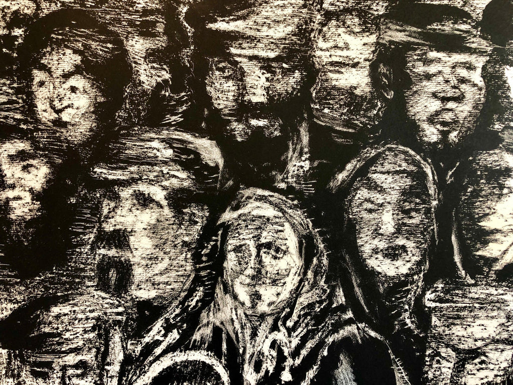 Vintage Russian Ukrainian Shtetl Scene Judaica Lithograph Jewish City Faces