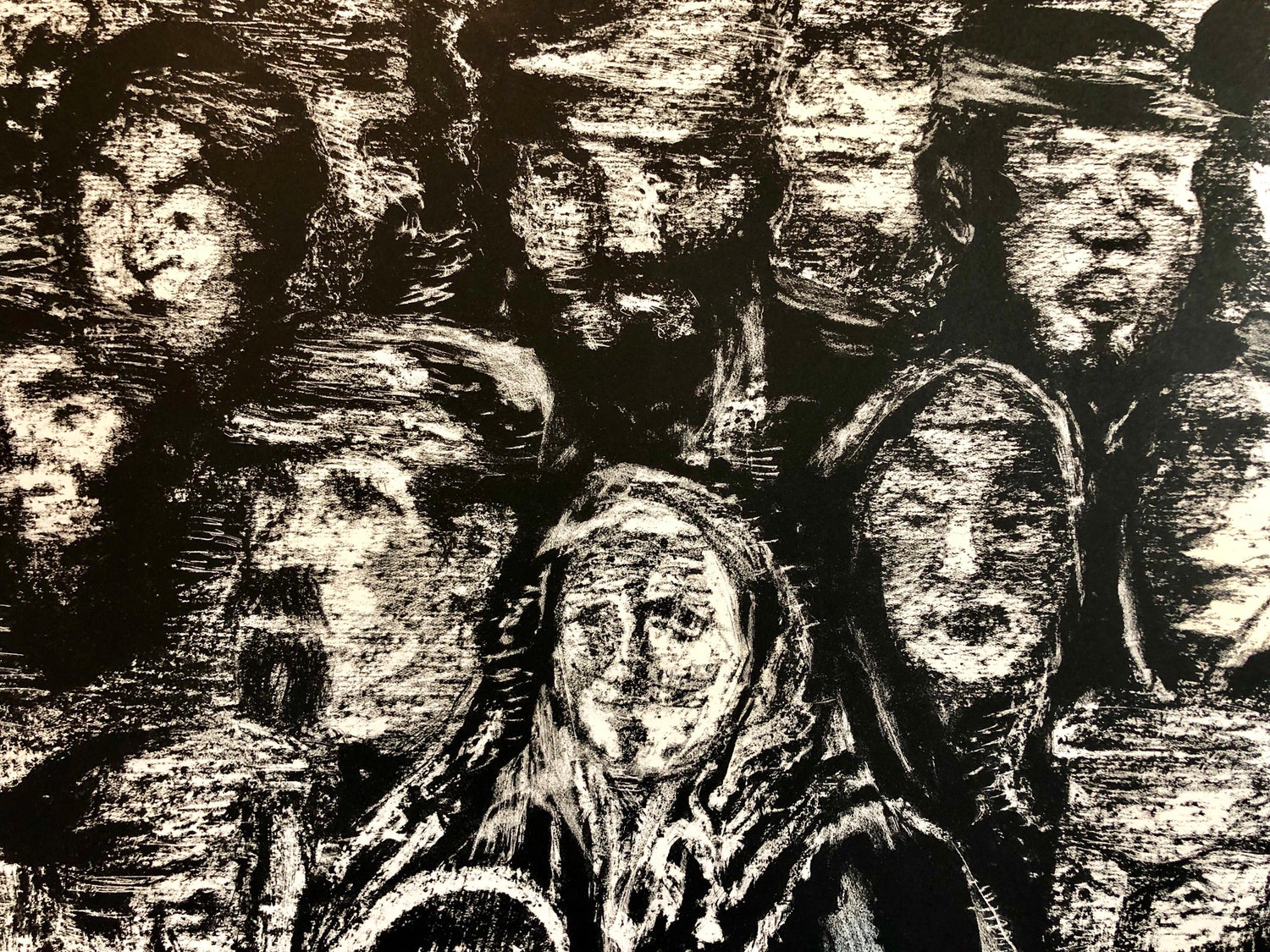Vintage Russian Ukrainian Shtetl Scene Judaica Lithograph Jewish City Faces