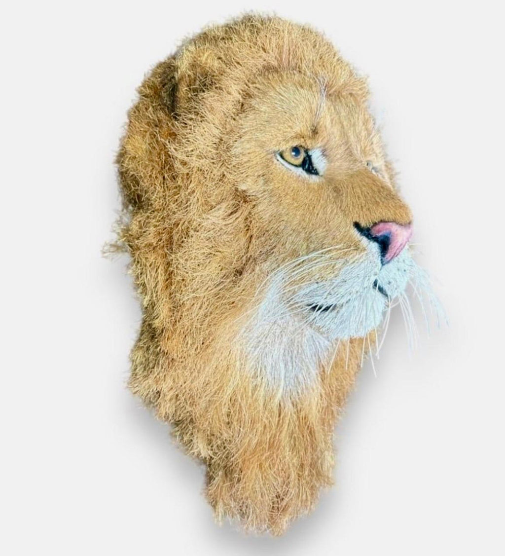 Lions Head Big Game Trophy Natural Sisal Fiber Sculpture Lion Anne Andersson Art