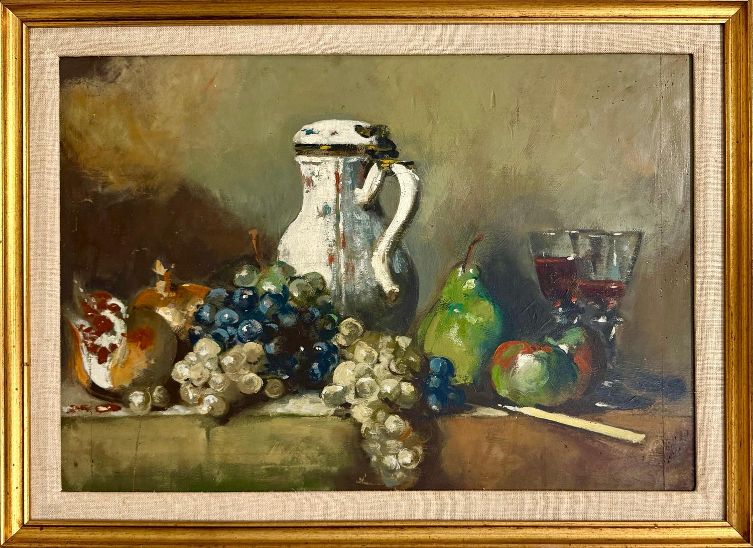 George Deem Appropriation Oil Painting Still Life, fruits, Grapes, Pomegranates