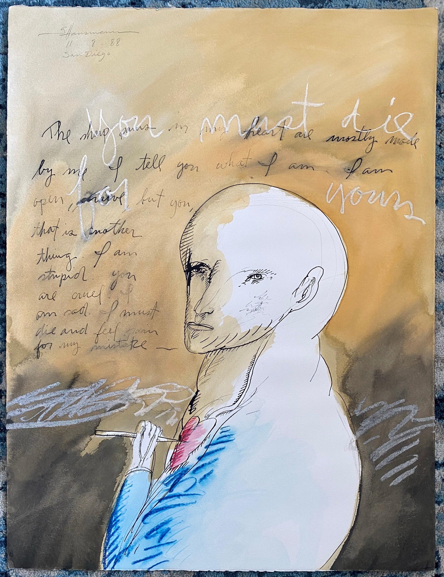 Modern Figurative Surrealist Watercolor Painting, Drawing 'Prince of Innocence'