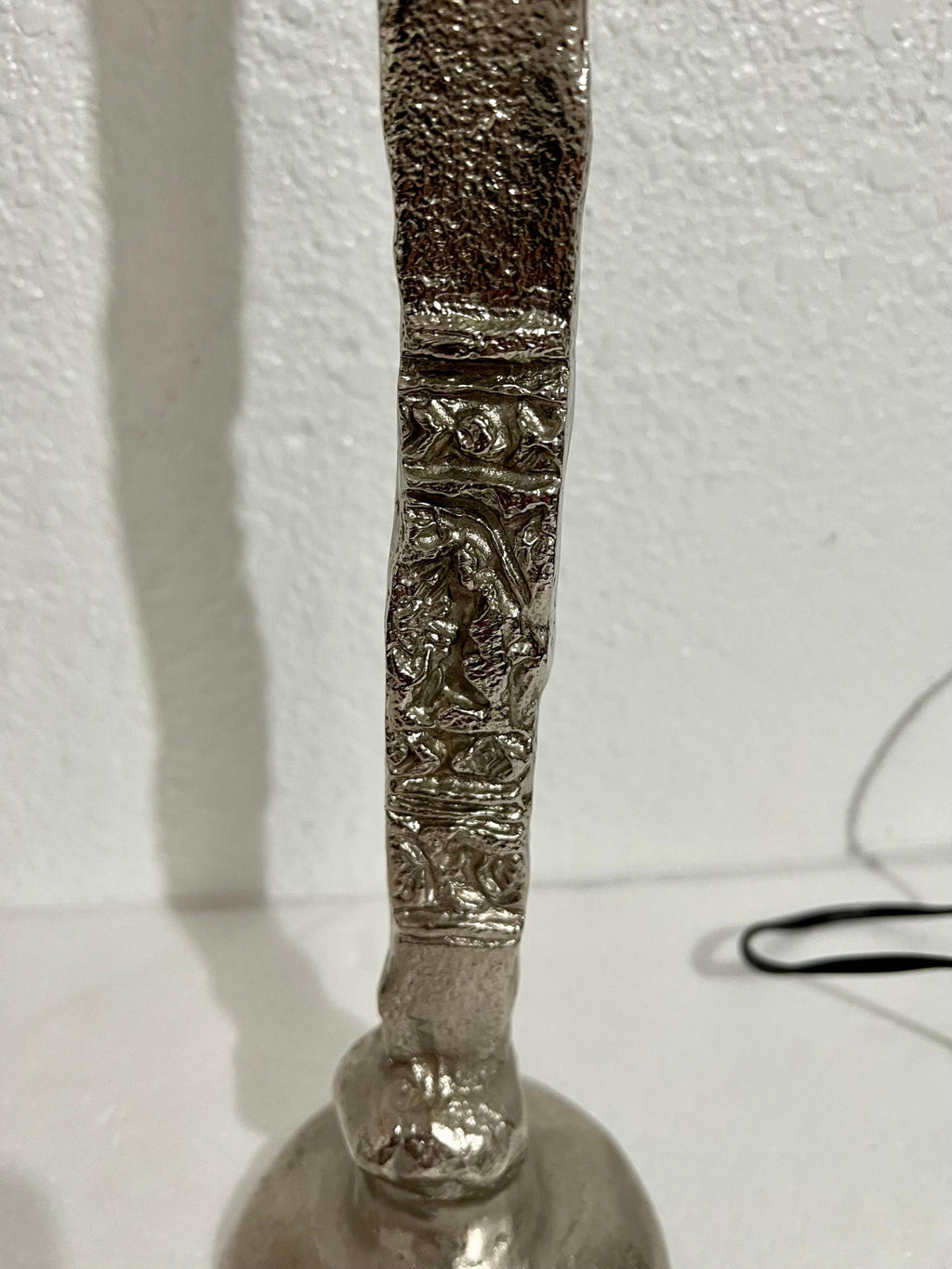 French Brutalist Silvered Cast Bronze Sculpture Lamp Pierre Casenove Fondica Art