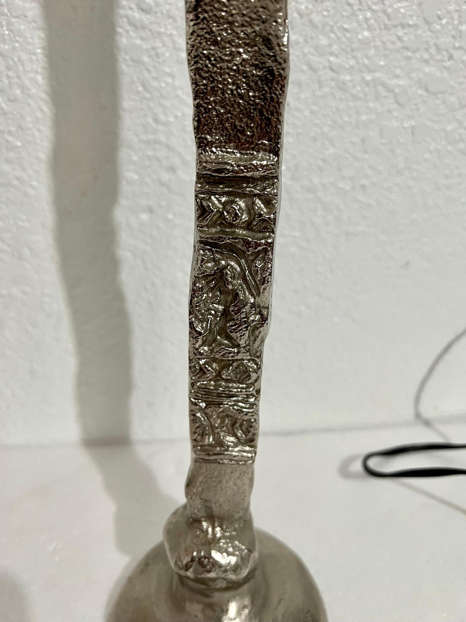 French Brutalist Silvered Cast Bronze Sculpture Lamp Pierre Casenove Fondica Art
