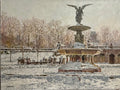 Large Oil Painting Central Park in Winter Robert Sarsony New York City in Snow