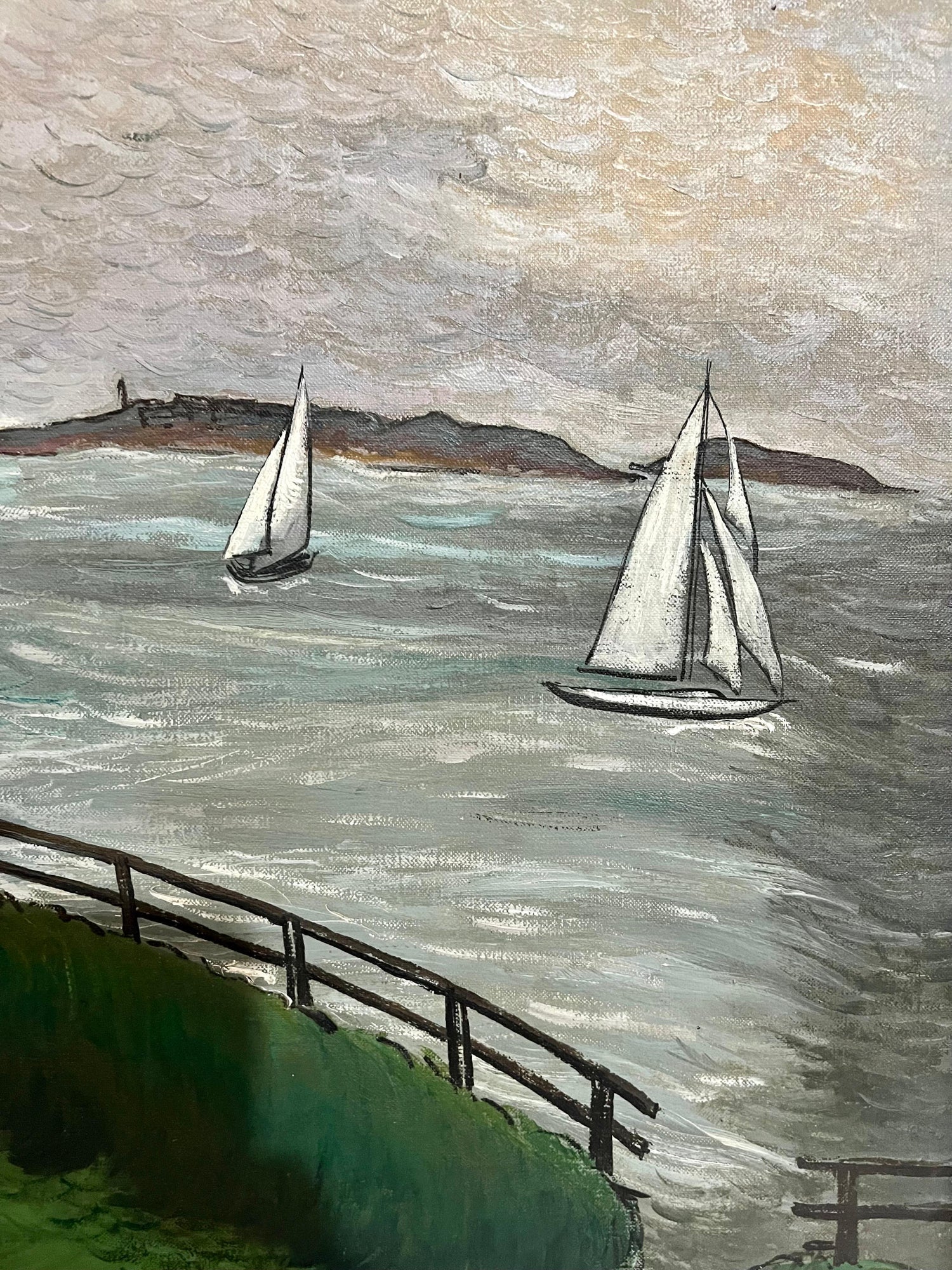 1930 Oil Painting Sea Side Sailboats American Modernist WPA Artist Morris Kantor