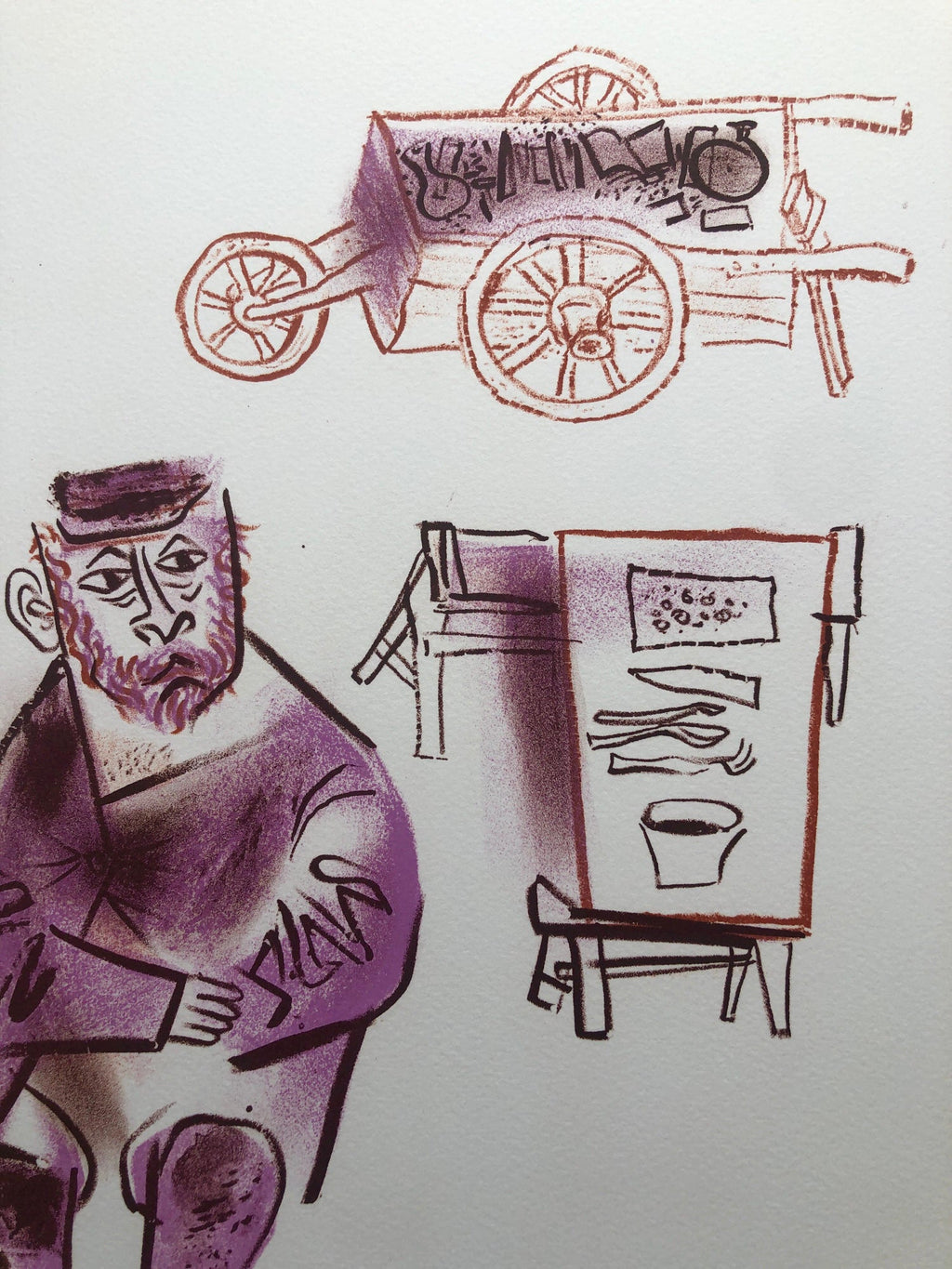 Jewish Shtetl Machers Americana Judaica Lithograph WPA Yiddish Social Realist