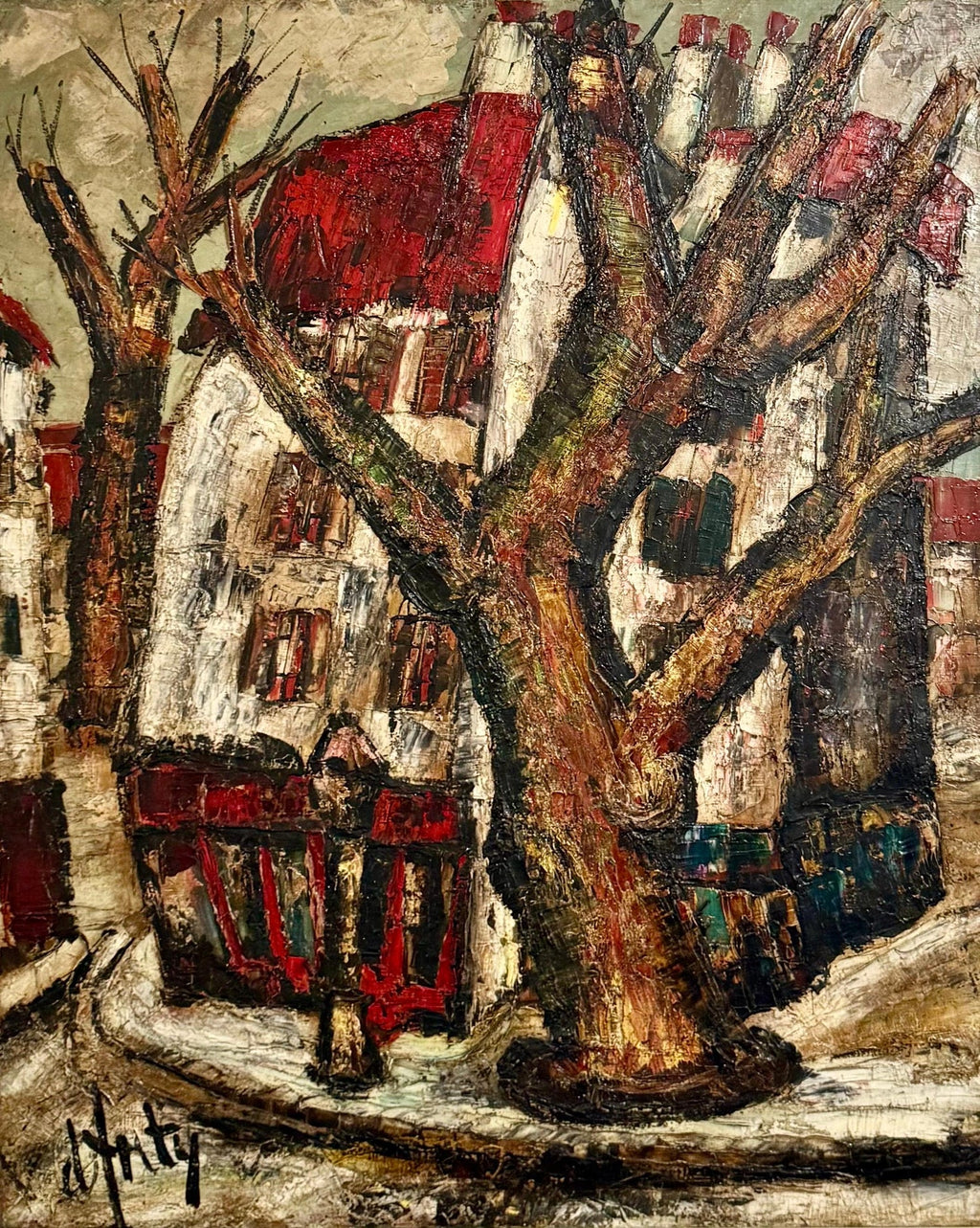 French Modernist Large Paris Street Oil Painting Expressionist Henry D'anty