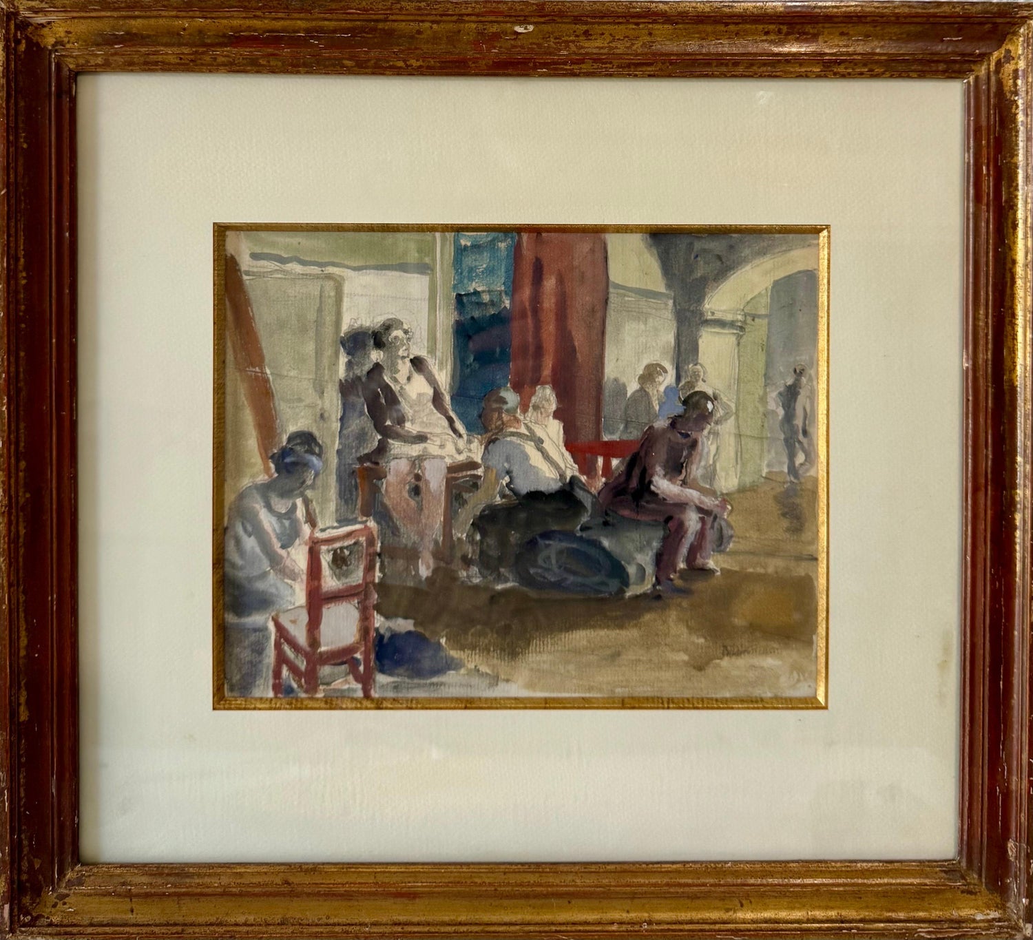 German Expressionist Drawing, Watercolor Painting Jules Pascin Cuba Scene 1910