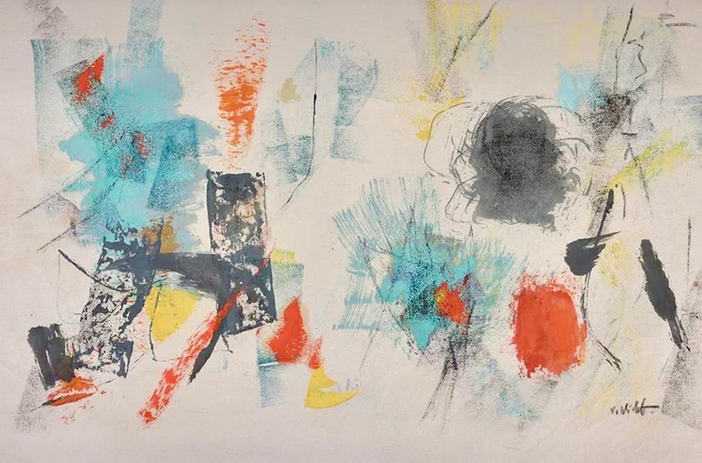 Abstract Expressionist Gouache Oil Painting on Paper John Von Wicht WPA Artist