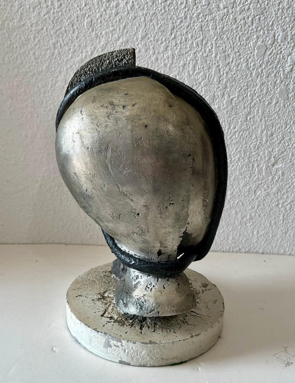 Mod Brutalist Abstract Metal & Painting Heavy Sculpture Bust George Nama