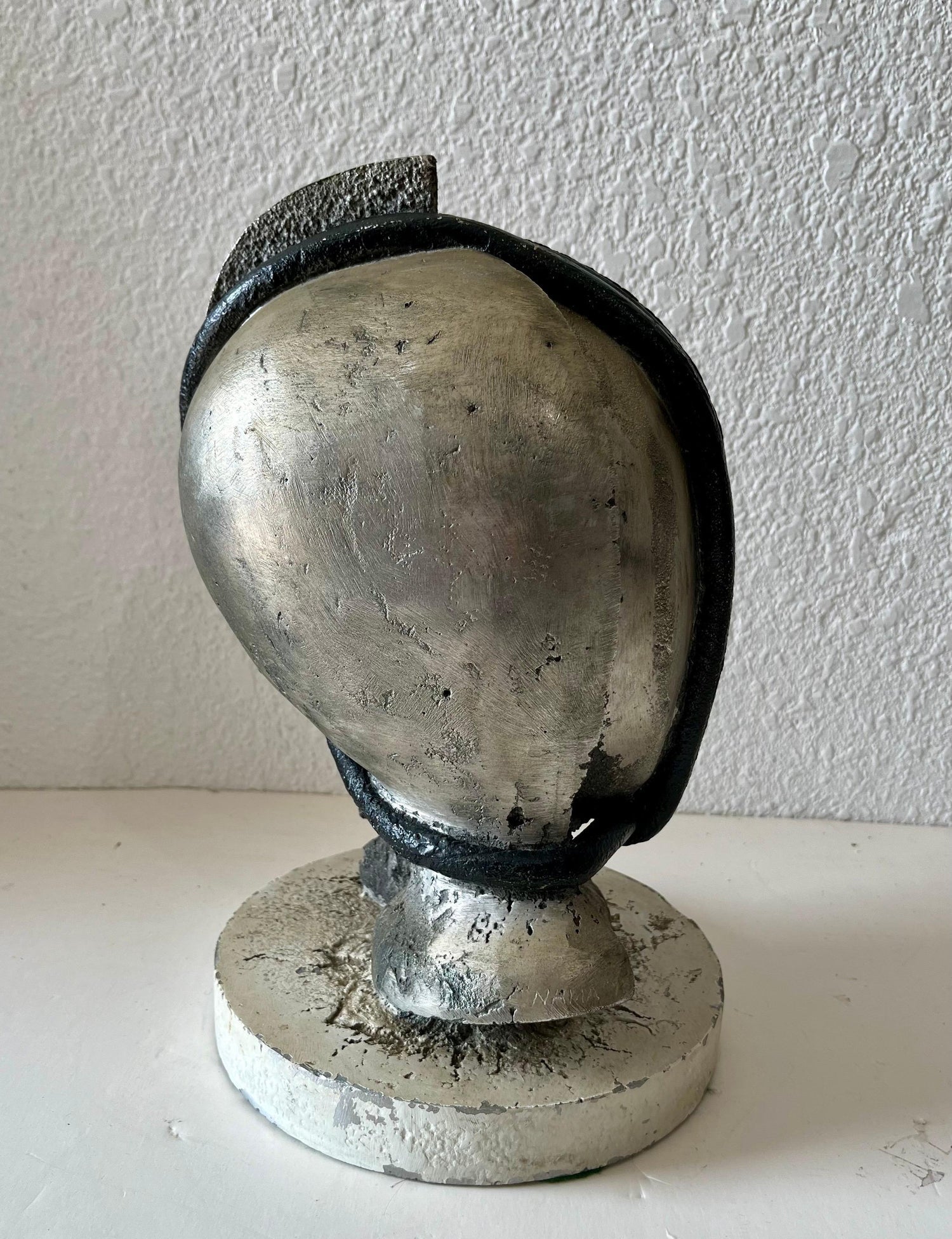 Mod Brutalist Abstract Metal & Painting Heavy Sculpture Bust George Nama