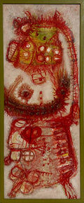 1963 French Japanese Art Brut Abstract Oil Painting Akira Kito Diable et Rouge