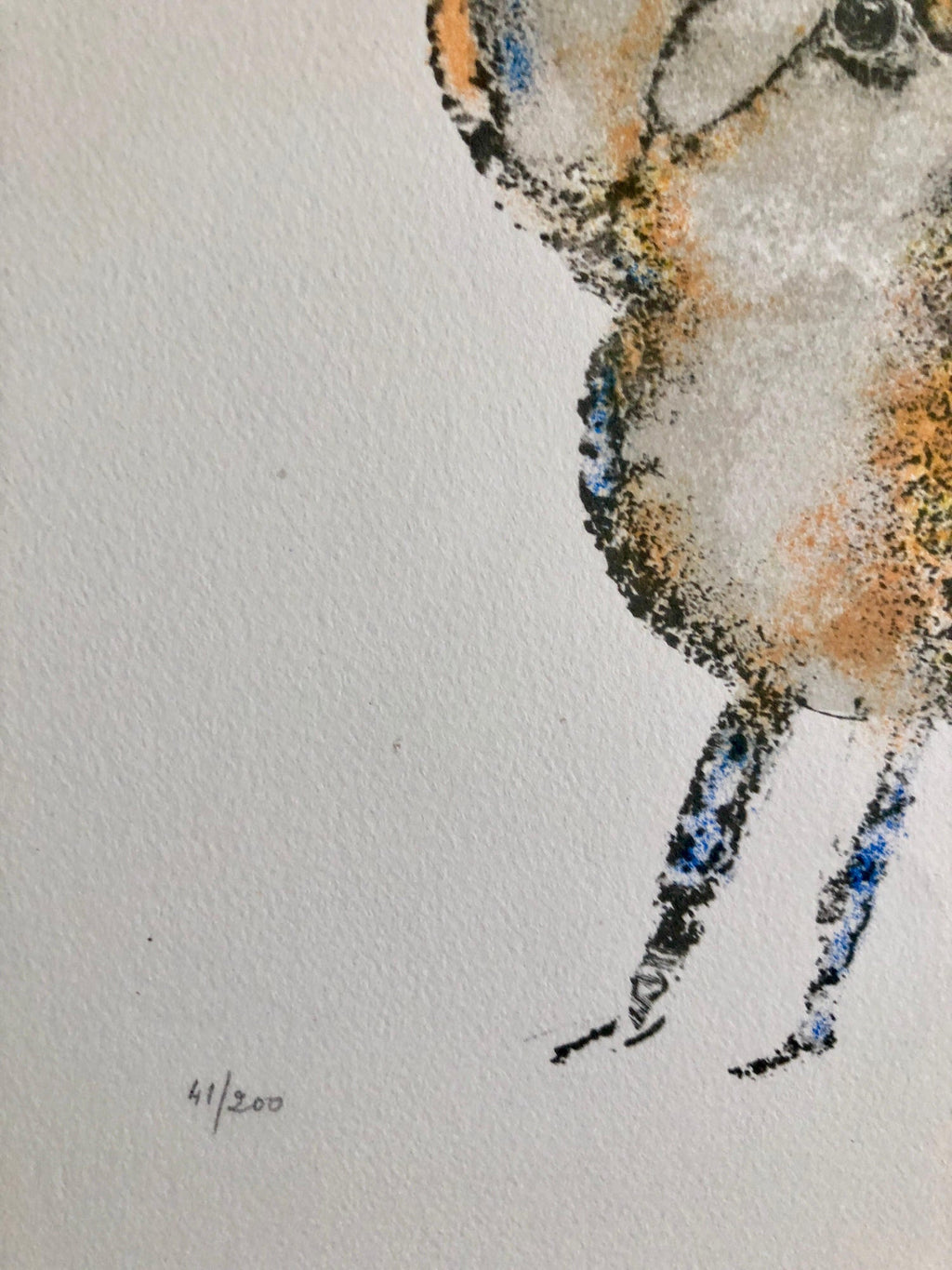 Contemporary Indian Art Master Lithograph in Color Abstract Figures with Cat