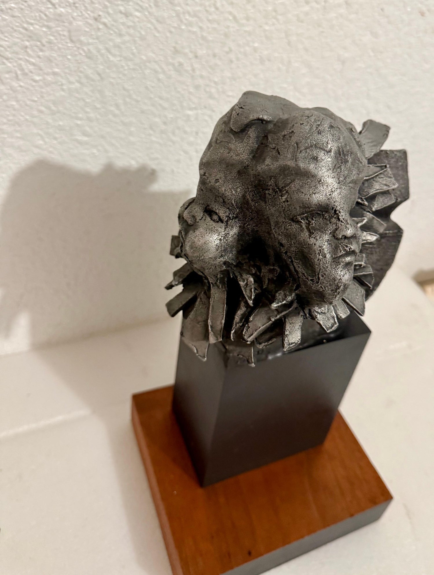 French Naif Modernist Sculpture In Metal Brutalist Head of Woman Valerie Hadida