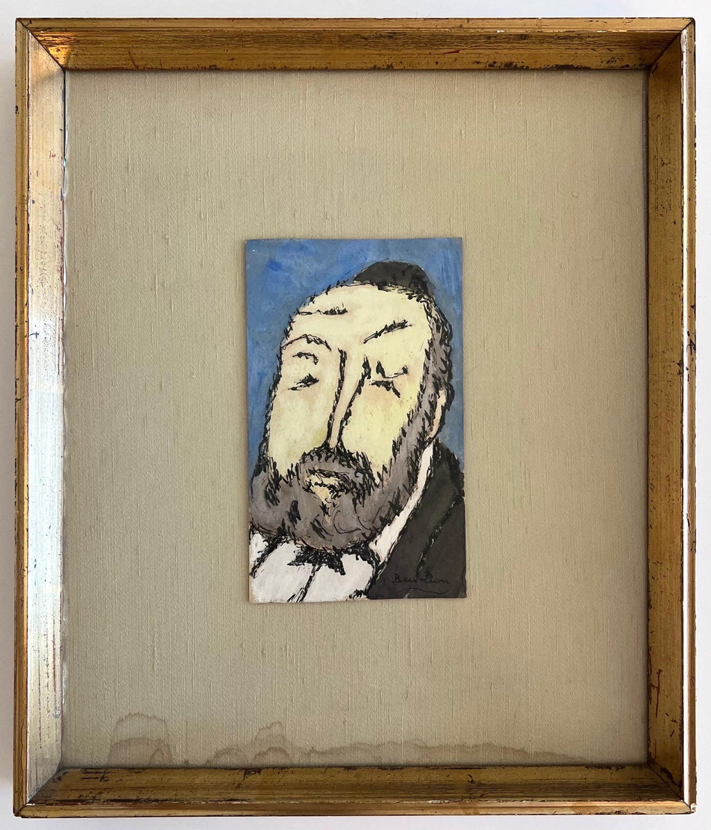 Ben ZIon Expressionist Judaica Rabbi Watercolor Painting Jewish Modernist WPA