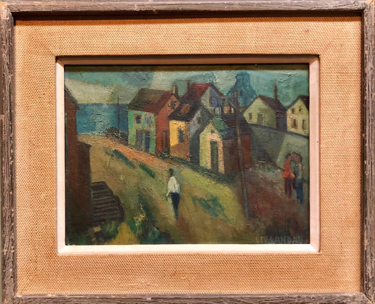 WPA Period "Coastal Village" American Modernist Realism Oil Painting Lev Landau