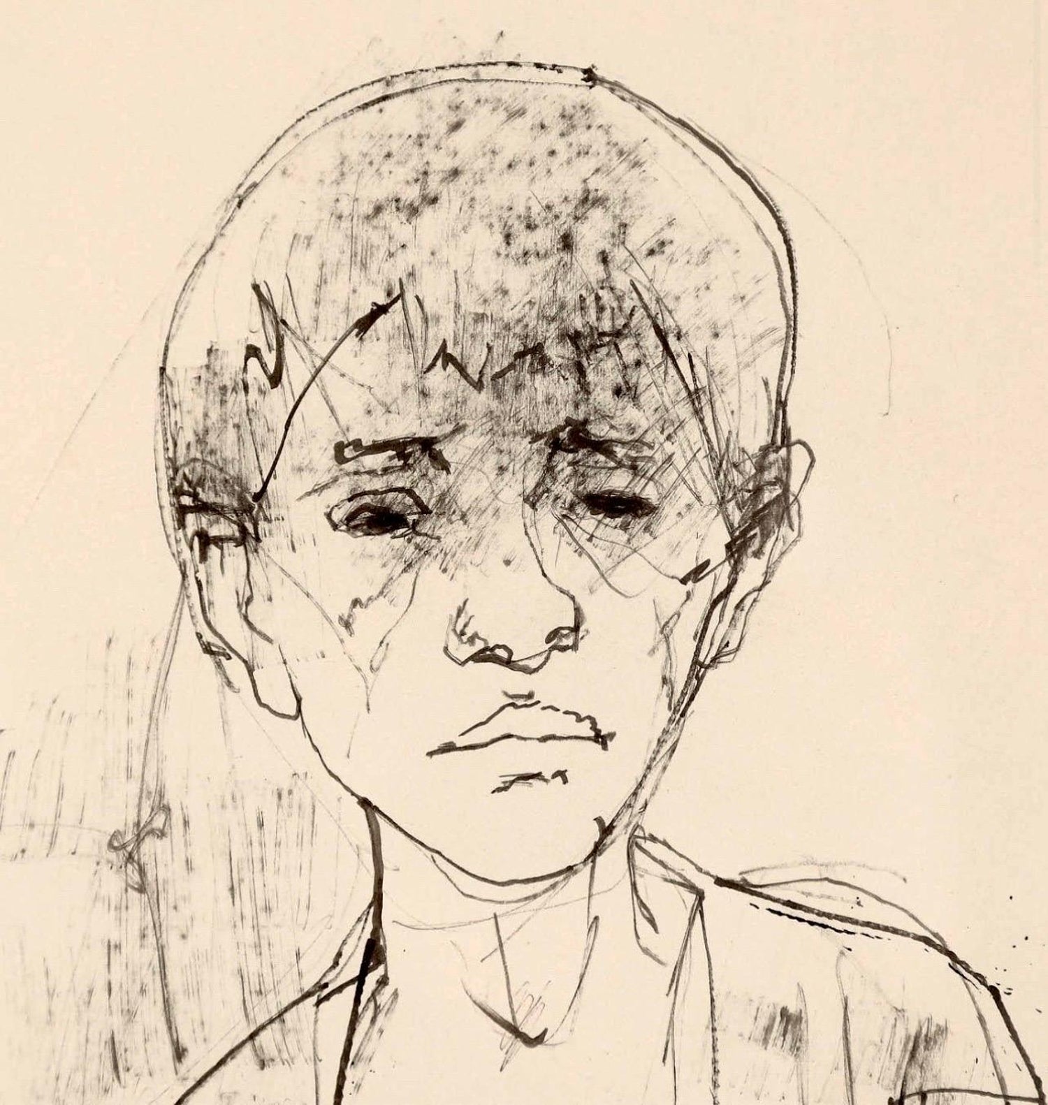 Large Drawing of Boy by French Armenian Modernist Jean Jansem Ecole De Paris Art