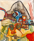 French Jewish Post Holocaust Abstract Painting Manner of Hundertwasser Art Brut