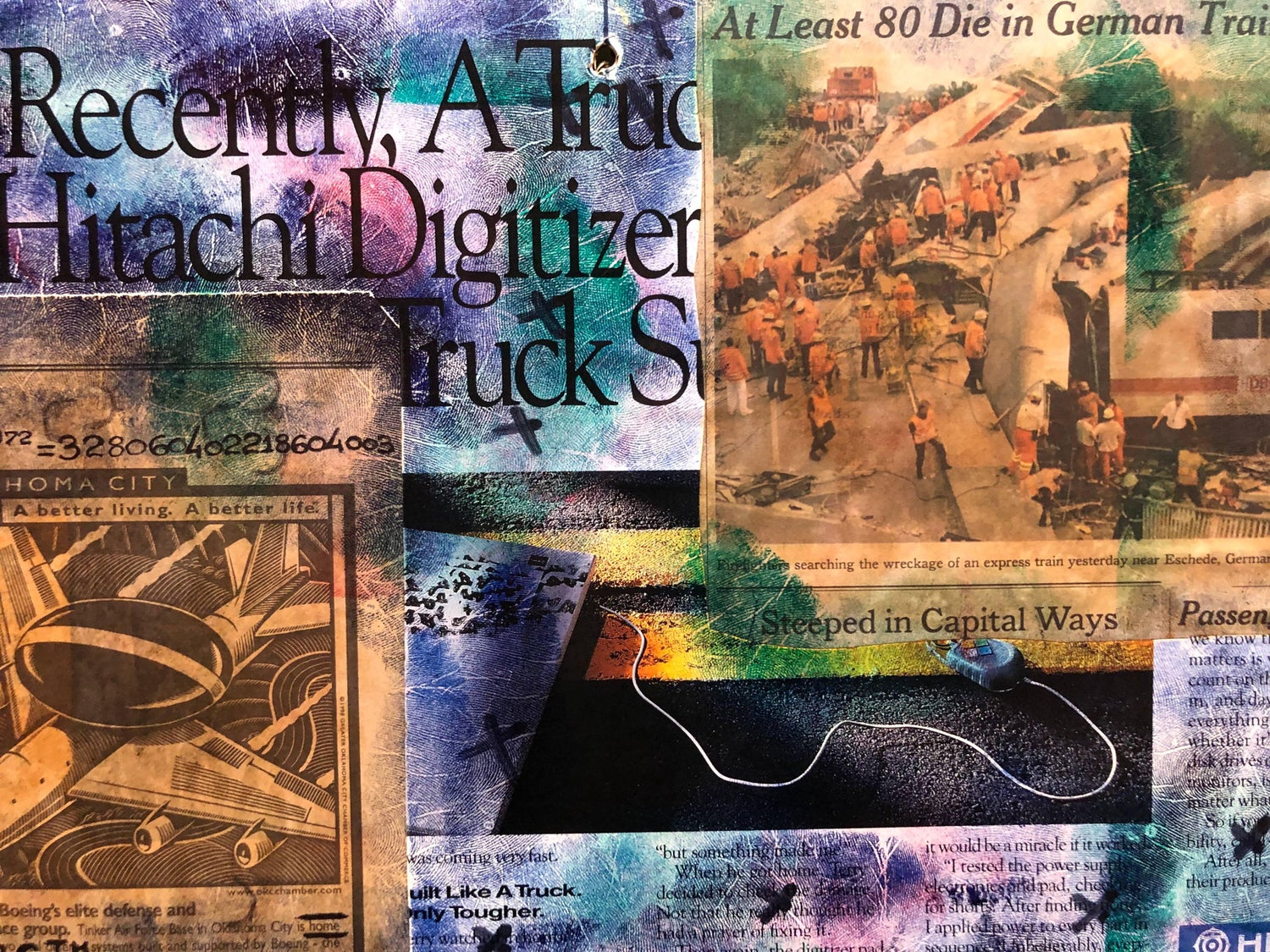 Mixed Media Outsider Visionary Art Newspaper Photo Collage 2 Sided Laminated
