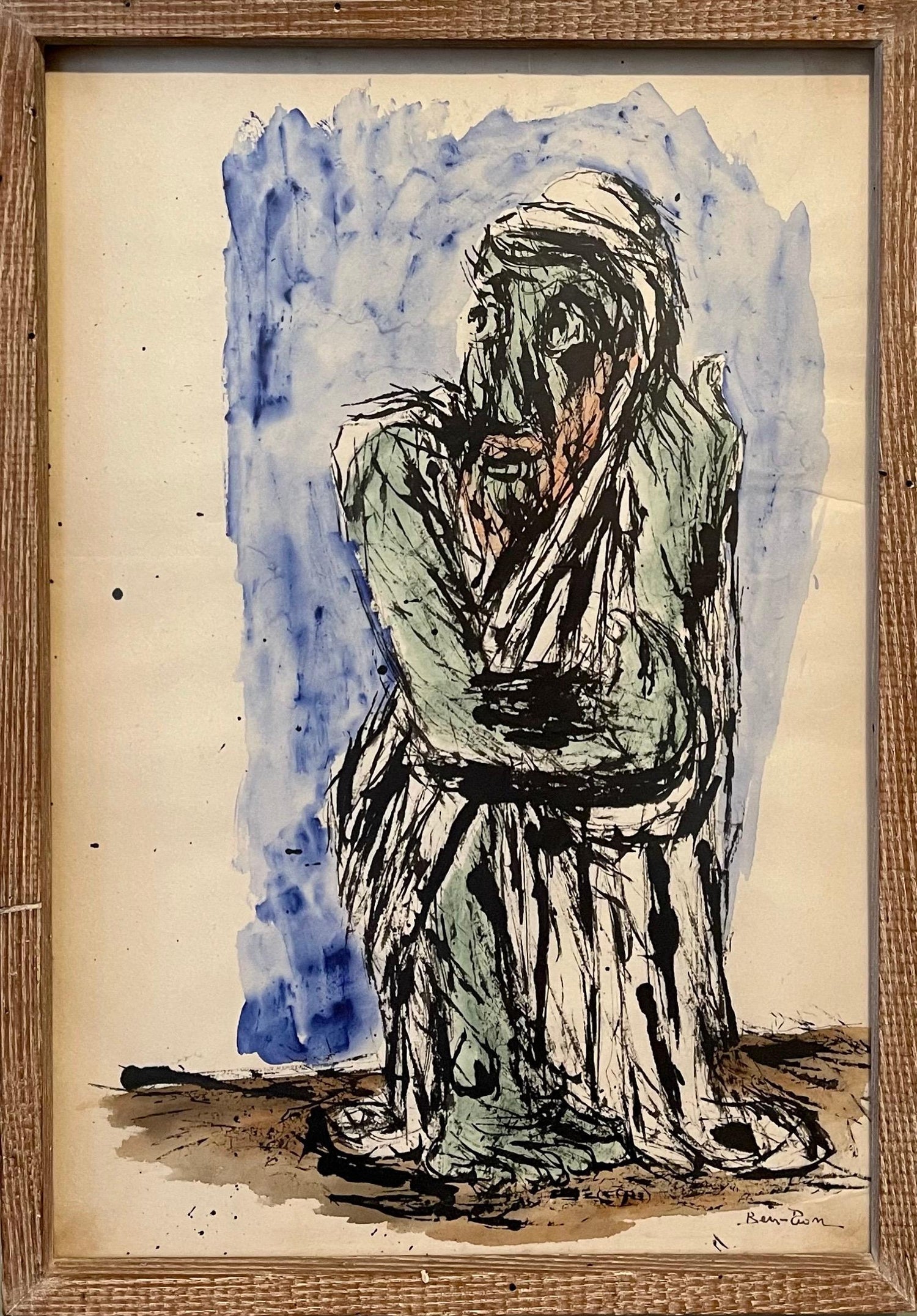 Modernist Watercolor Painting, Portrait of a Man, Judaica Rabbi