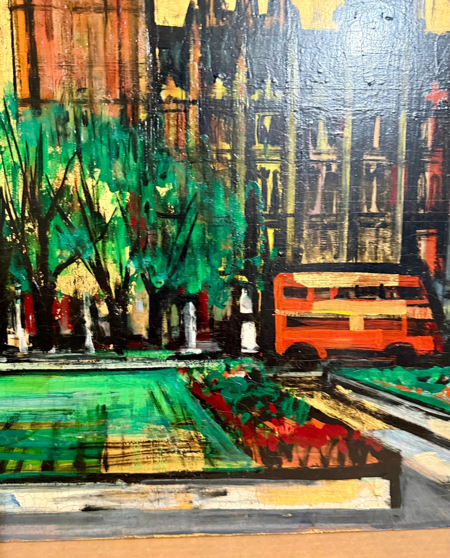 Large London Big Ben Mod Mid Century Architectural Modernist Gold Leaf Painting