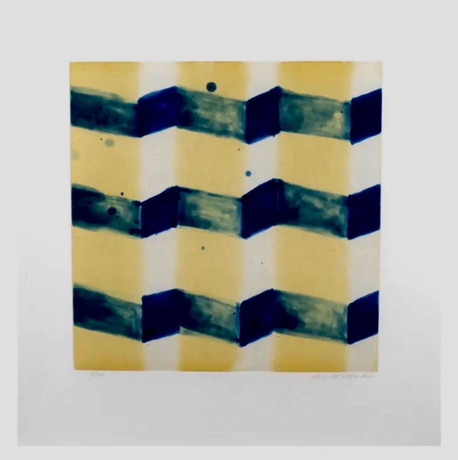 Abstract Aquatint Etching Ross Bleckner Zig Zag lines New York Artist D Loop