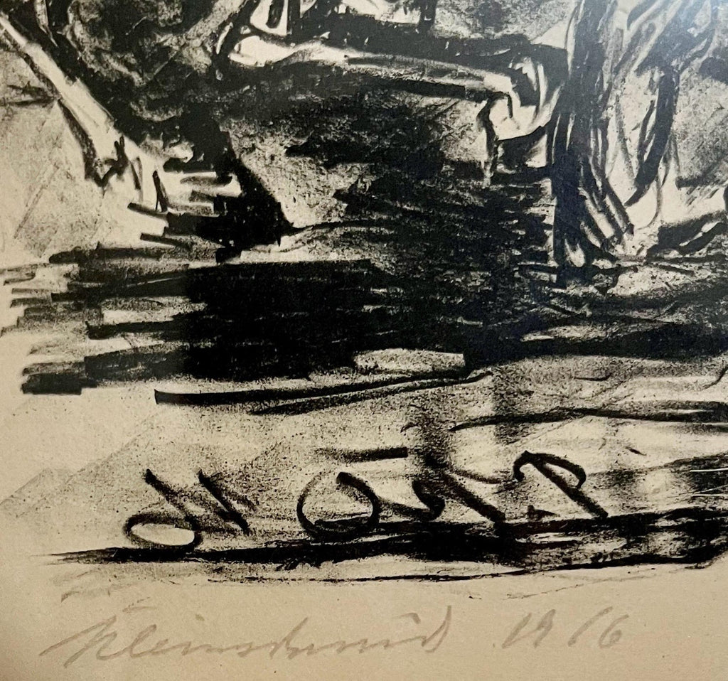 1916 German Expressionism Figurative Lithograph Man Two Horses Paul Kleinschmidt