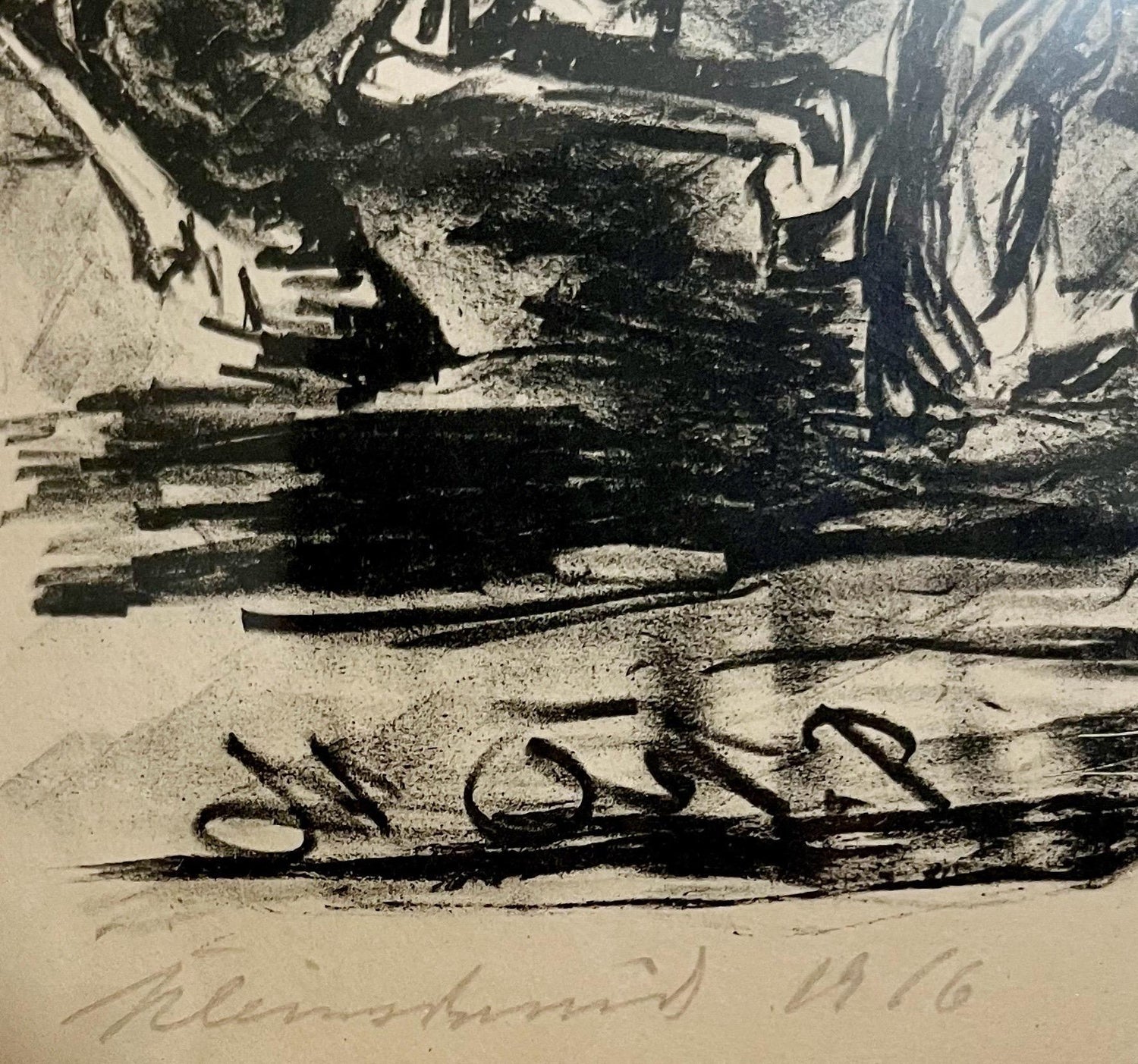 1916 German Expressionism Figurative Lithograph Man Two Horses Paul Kleinschmidt