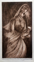 "Water He Asked Milk She Gave Him" Etching Israeli Judaica Bezalel School Woman