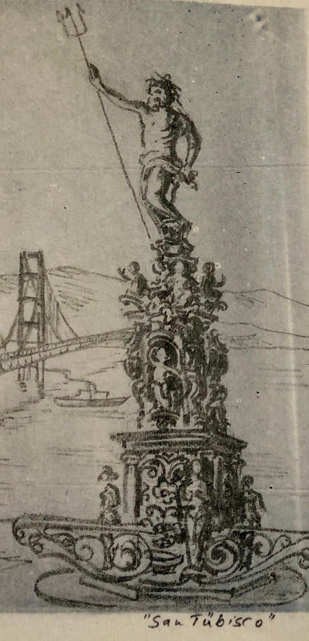 San Tubisco (Season's Greetings) Holiday Drawing Artwork Poseidon Trident Bridge