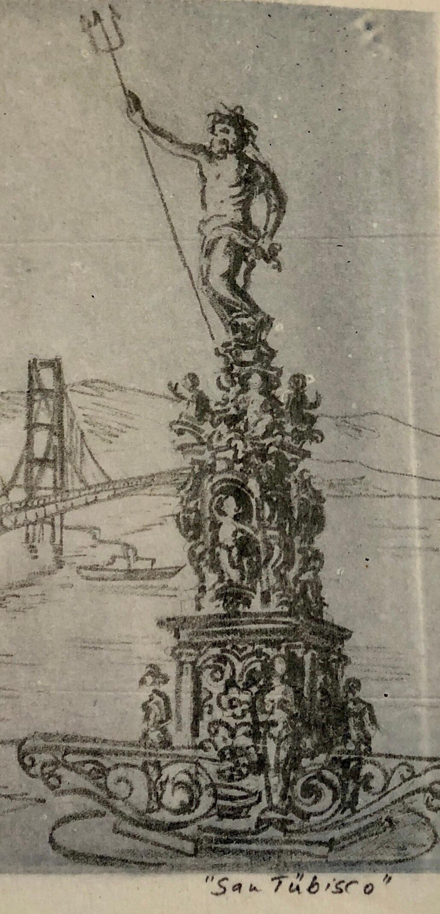 San Tubisco (Season's Greetings) Holiday Drawing Artwork Poseidon Trident Bridge