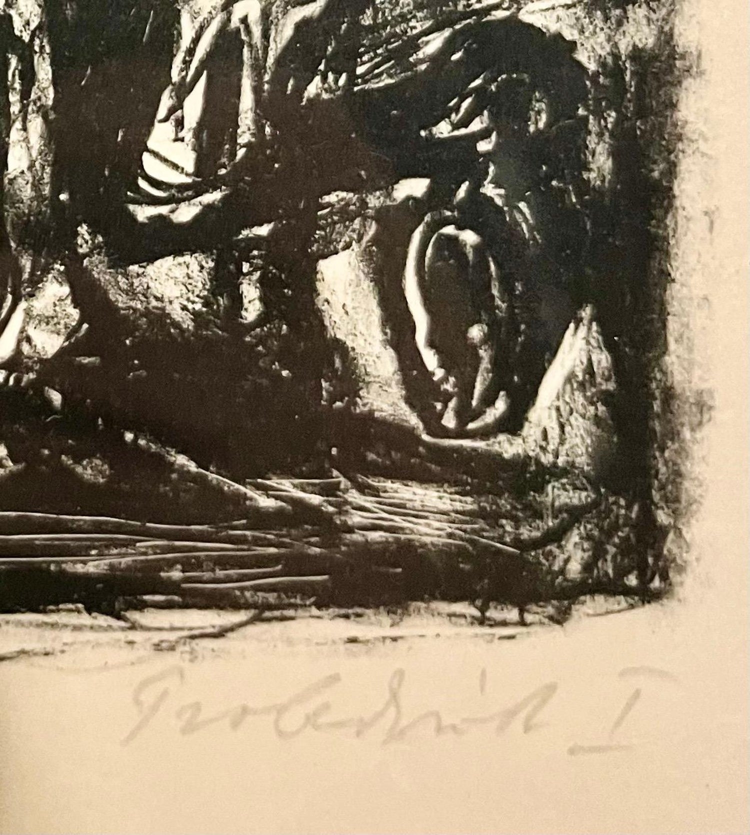 1916 German Expressionism Figurative Lithograph Man Two Horses Paul Kleinschmidt