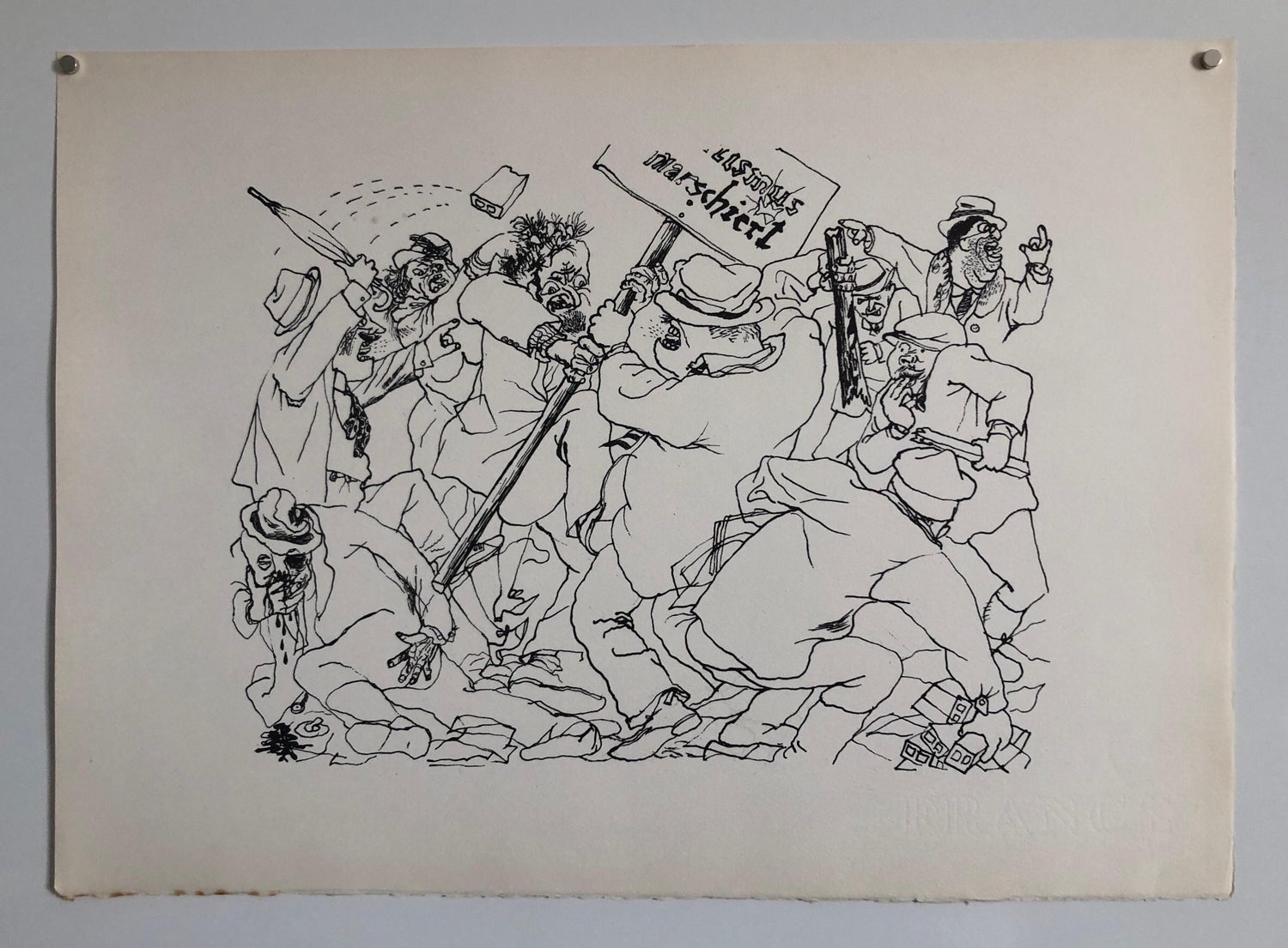 1936 Lithograph Interregnum Street Riot Protest Small Edition Weimar Germany