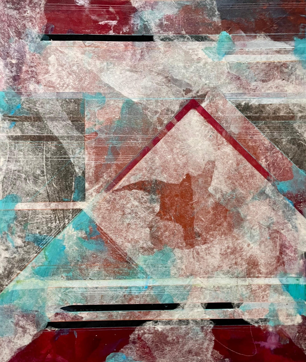 Abstract Modernist Colorful Mixed Media Monoprint Screen-print Handmade Paper