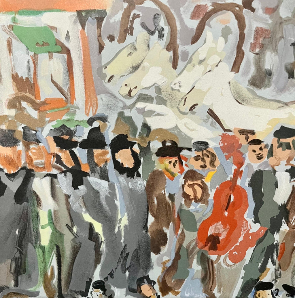Colorful Russian French Judaica Jewish Shtetl Wedding Lithograph Mourlot Paris